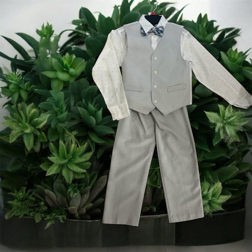 Van Heusen Kids Gray Vest Suit with Bow Tie